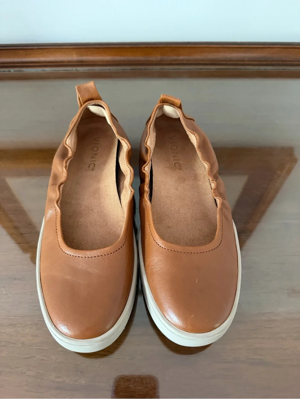 Vionic Uptown Ballet Flats Women’s 6.5 Tan Leather Comfort Shoes